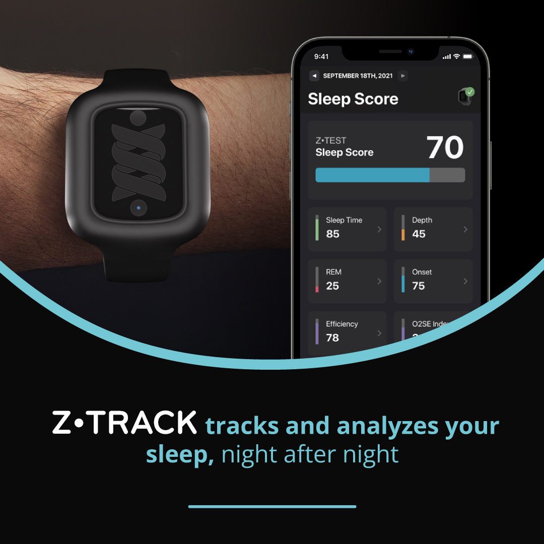Person wearing a Z•TRACK wearable next to their sleep score