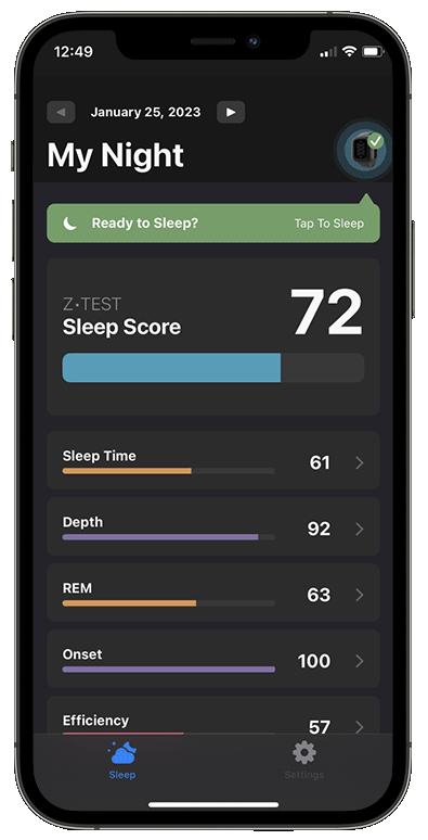 Images of Sleeping Score using SOLTEC•Z App
