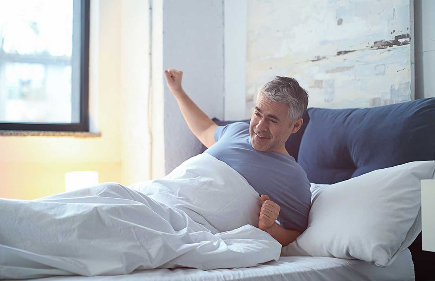 Man waking up after a good Delta Sleep using Soltec Health System
